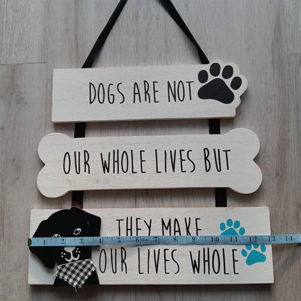 Wooden Hanging Wall Decor Triptych Dogs White Black They Make Our Lives Whole